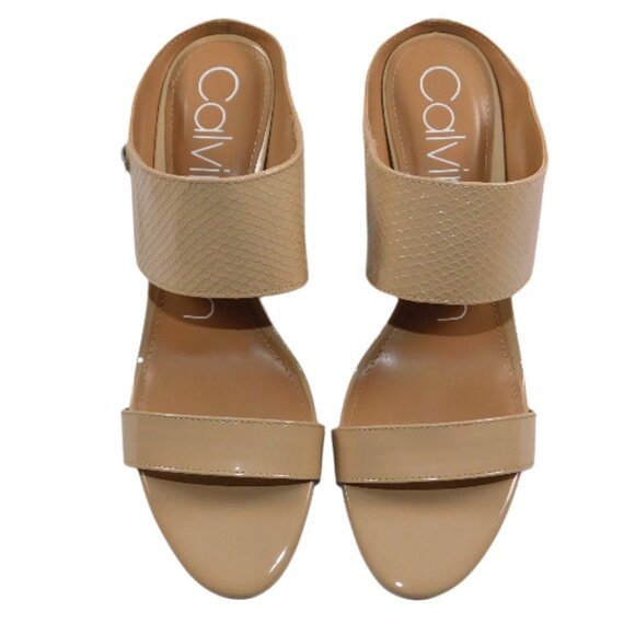 Calvin Klein Nude KCLORINDA Heeled Sandal Mules Size 9M Snakeskin - Picture 1 of 11